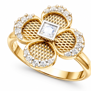Four Petal Lace Diamond Engagement Ring